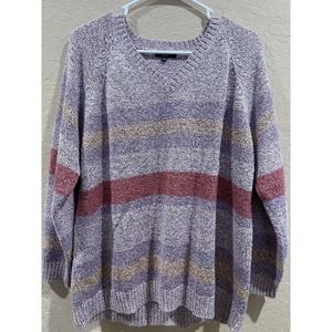 Carolyn Taylor Sweater Size 2X Pink Purple Stripes Crewneck Polyester Blend
